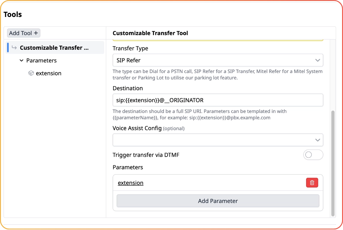 Tools panel showing configuration for a Customizable Transfer Tool